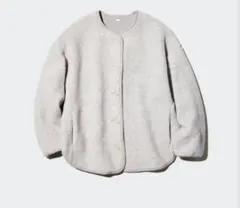 ユニクロ ボアフリースリラックスカーディガン ライトグレー XL