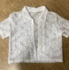 GU ホワイト レース編み 半袖カーディガン