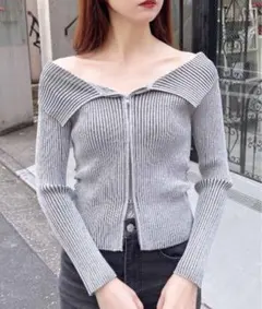 新品 INGNI イング　 BIGカラーオフショルジップニットカーディガン