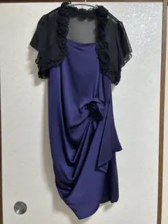 結婚式　二次会　紫色ドレープドレス ガーゼブラックボレロ付き