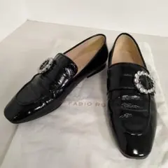 FABIO RUSCONI ローファー ビジュー 36 エナメル レザー 黒