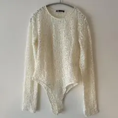 ZARA アイボリー レース 長袖 ボディスーツ