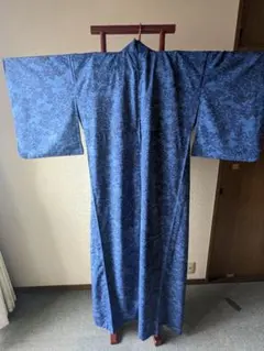 青色花柄 小紋 着物