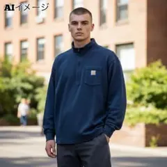 USA古着Carharttカーハートスウェットハーフジップワッフル地ブラックL