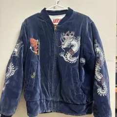 ベロア スカジャン 龍 デビル刺繍 ネイビーのサムネイル