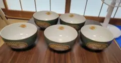 月と兎　和食器 丼 5客セット 深緑のサムネイル