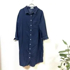デニム風ダークブルーシャツワンピース　M