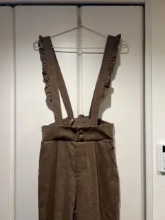 サロペット/オールインワン/フリル/ブラウン/重ね着/パンツ/ベージュ女子