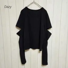 SHEIN Dazy 袖カットアウトリブ Uネックカットソー XL 黒