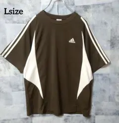 adidas Lsize 半袖Tシャツ ワンポイントロゴ 3本ライン カーキのサムネイル