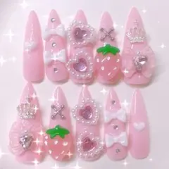 ネイルチップ 地雷系 量産型 リボン ハート かわいい つけ爪