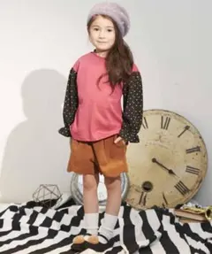 【アプレレクール】裾スカラップコーデュロイショートパンツ100キャメルブラウン