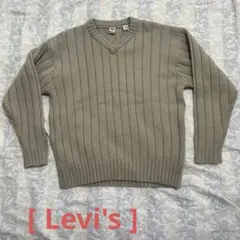 Levi's Vネック リブ編み ニットセーター ベージュ L