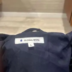 GLOBAL WORK フード付きダウンコート L ネイビー