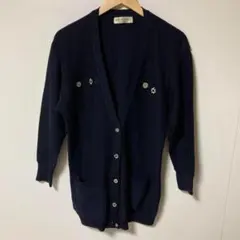 HANAI YUKIKO ネイビー ニットカーディガン 花模様ボタン