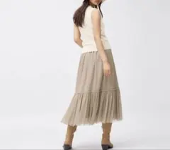 タグ付き　GU　チュールティアードミディスカートQ+E　ベージュ