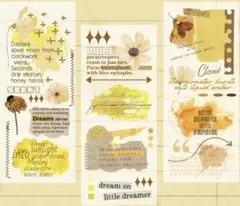 海外シール コーヒー染み風 フラワー 転写ステッカー3枚 英文字 コラージュ素材