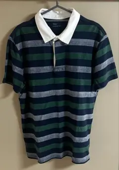 Gap ラガー シャツ 半袖 ボーダー ネイビー グリーン Lのサムネイル