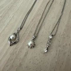 シルバー925 あこやパール ネックレス　ジルコニア　3本まとめ　セット売り
