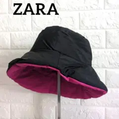 ZARA 黒ピンク バケットハット ナイロン素材
