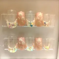 ハート　キラキラフレンチ　ネイルチップ　10本