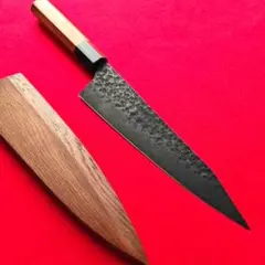鞘付き 270mm 切付柳刃包丁 本牛角黒檀八角柄 刺身包丁 全鋼 和包丁