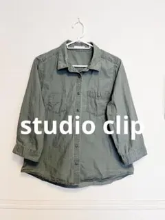スタディオクリップ 七分袖ミリタリーシャツ ワークシャツ カーキ