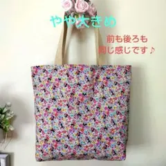 T324猫柄黒猫と花柄やや大きめトートバック☆ハンドメイド☆