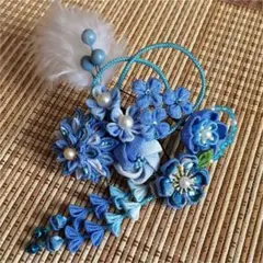 つまみ細工 髪飾り☆ブルー