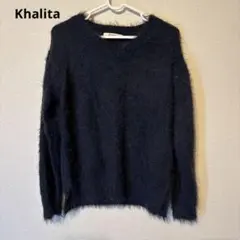 Khalita カリータ　ブラックネイビー 長袖ニットセーターのサムネイル