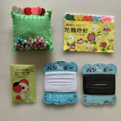 昭和レトロ裁縫道具セルロイドまち針他 手芸用カラフルピンと糸セット未使用あり