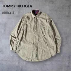 651古着TOMMY HILFIGERチェック柄シャツ刺繍ロゴグランパコアY2K