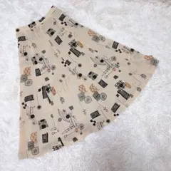 【美品❣️】スカート　ビンテージ風　幾何学模様　レトロ 総柄 ベージュ　大きめ