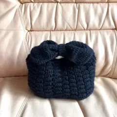 リボン付ハンドバッグ　毛糸編み