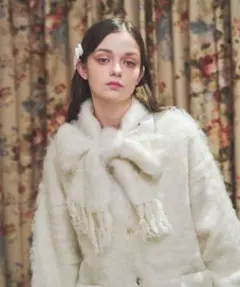 Lovilyn マフラー付きシャギーカーディガン