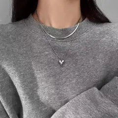 シルバー調 ハート型ペンダント ネックレス