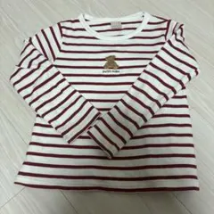 petit main 白赤ストライプ 長袖カットソー