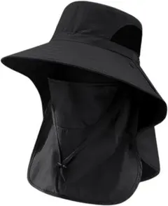 アウトドア 帽子 ブラック 日除け付き メンズ レディース UV対策 つば広
