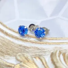 サファイア 両耳ピアス カラーストーン ステンレスピアス 金属アレルギー対応