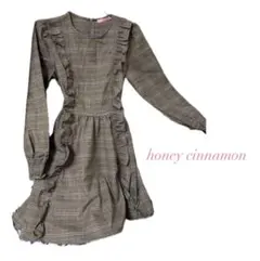 【美品】honey cinnamon チェックフリルバックリボンワンピース