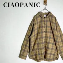 チャオパニック　綿テンセルビエラチェックシャツ　ビッグシルエット　ブラウン系　M