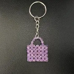 ハンドメイド ビーズ ミニバッグ キーホルダー パープル 可愛い バッグチャーム