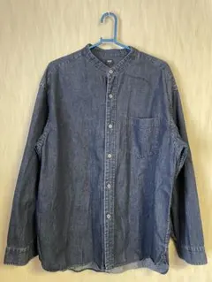 ユニクロ　UNIQLO バンドカラー ダークブルー デニムシャツ