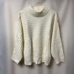 DRESKIP ニット セーター カットソー 白 モックネック L 可愛い