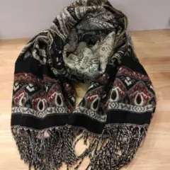 QUEENHEAD ペイズリー柄 大判ストール マフラー ブラック未使用