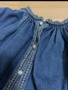 45R プチデニム刺繍スモックブラウス(重) インディゴ　コンチョボタンのサムネイル