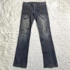 Obelisk デニム フレア ジップ ギミック 32 綿 江戸黒 y2k