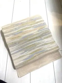 夏帯　織りの美しいストライプ帯　淡彩×金銀糸の上質名古屋帯　正絹　絽つづれ