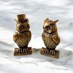 フクロウ 置物 2体セット　真鍮　ふくろう ペア 開運・幸せを呼ぶインテリア