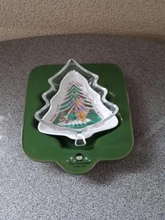 クリスマスツリー型皿とトレイのセット